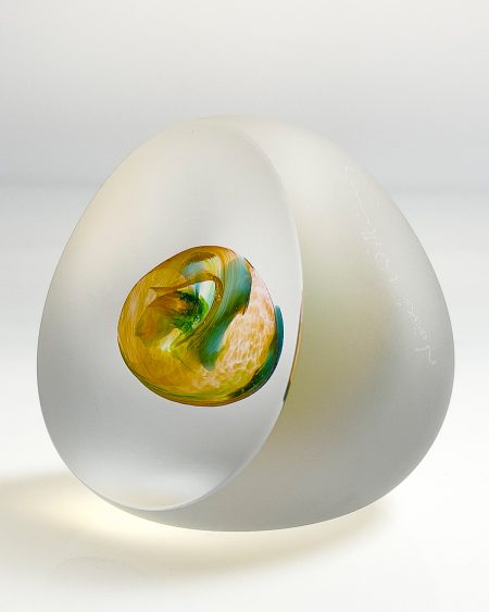 Bespoke handmade art glass paperweight ornament Topaz and teal left