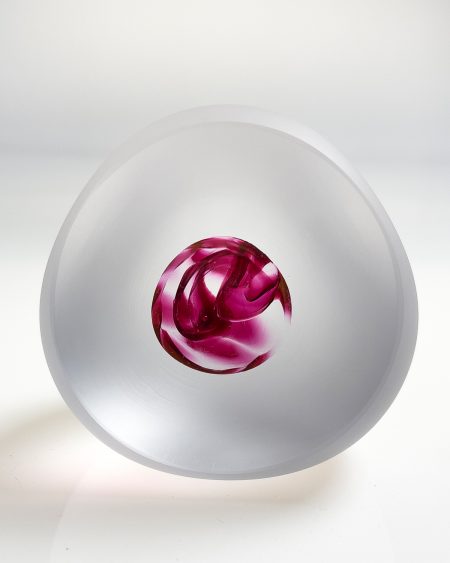 Bespoke handmade art glass paperweight ornament - gold ruby front