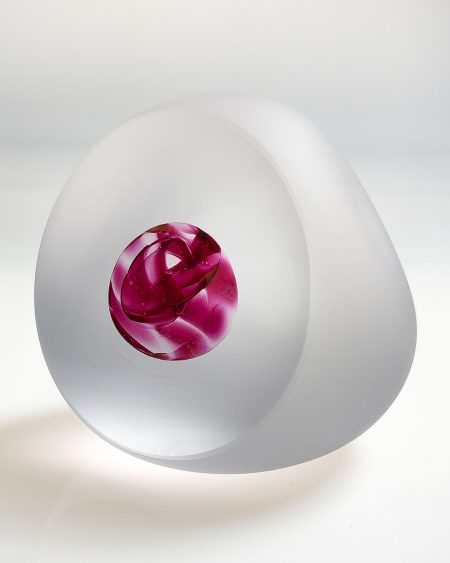 Bespoke handmade art glass paperweight ornament - gold ruby left