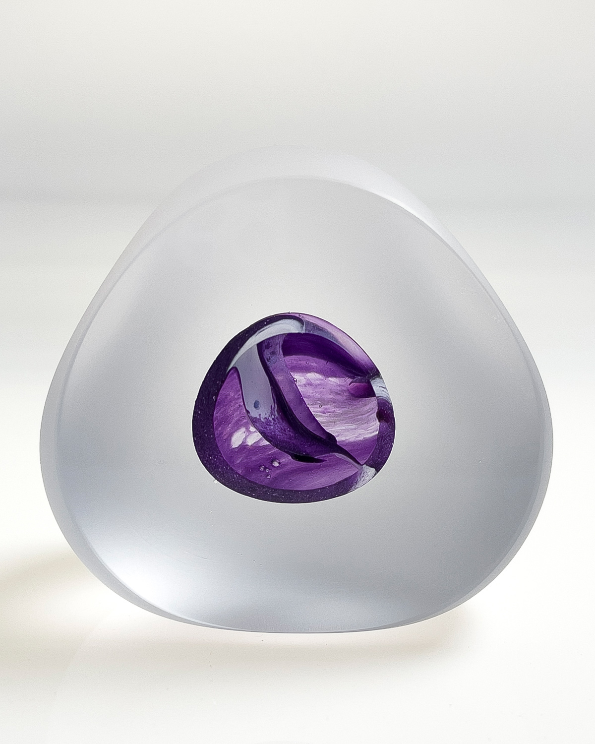 Bespoke handmade art glass paperweight ornament - purple and white front