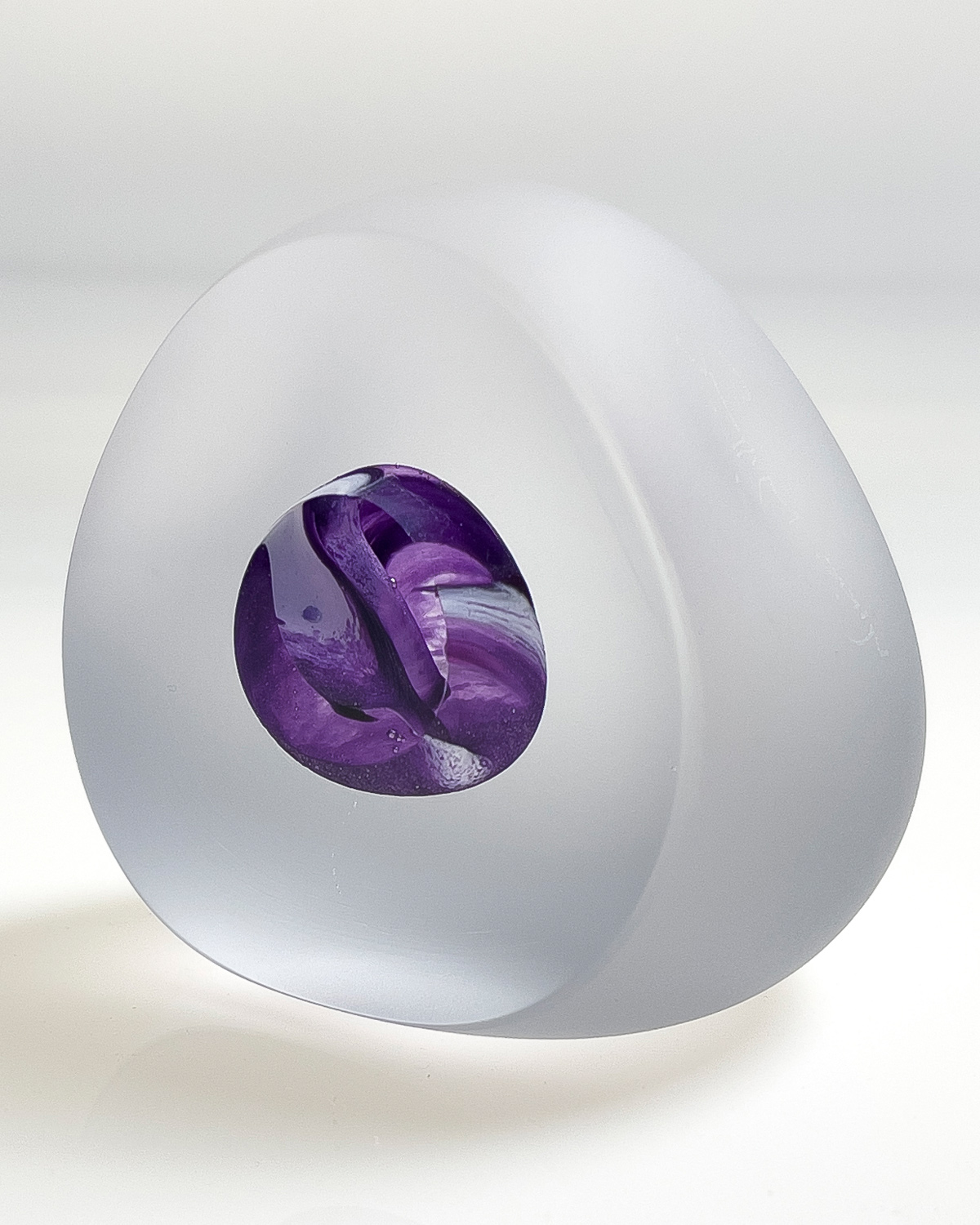Bespoke handmade art glass paperweight ornament - purple and white left