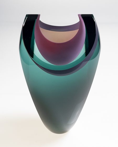 Bespoke sculpture handmade blown art glass vessel grey pink