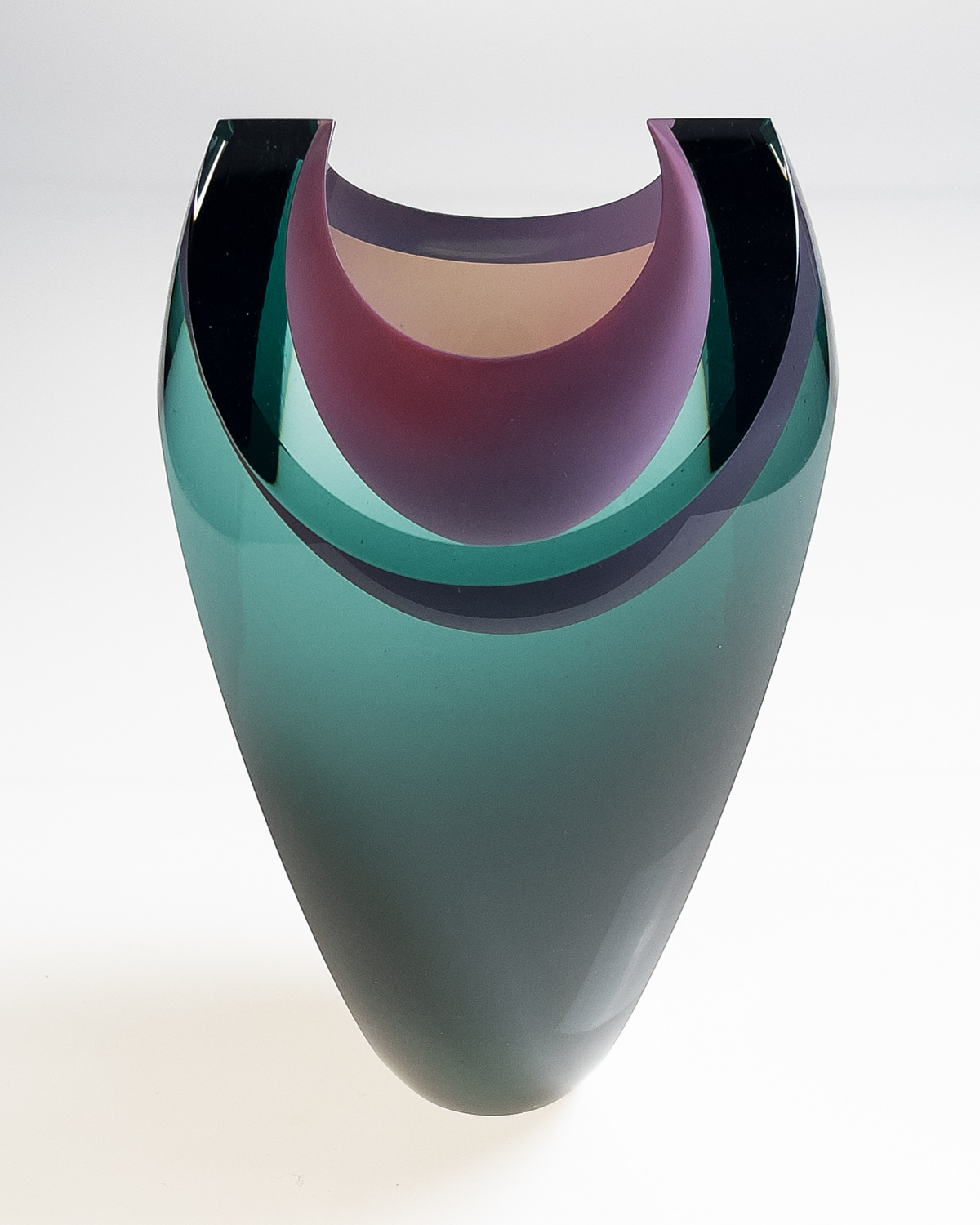 Bespoke sculpture handmade blown art glass vessel grey pink