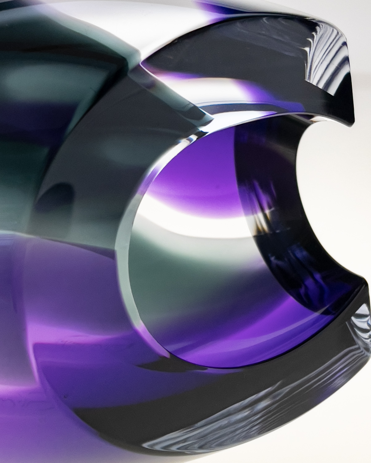 Bespoke sculpture handmade blown pod form purple grey detail