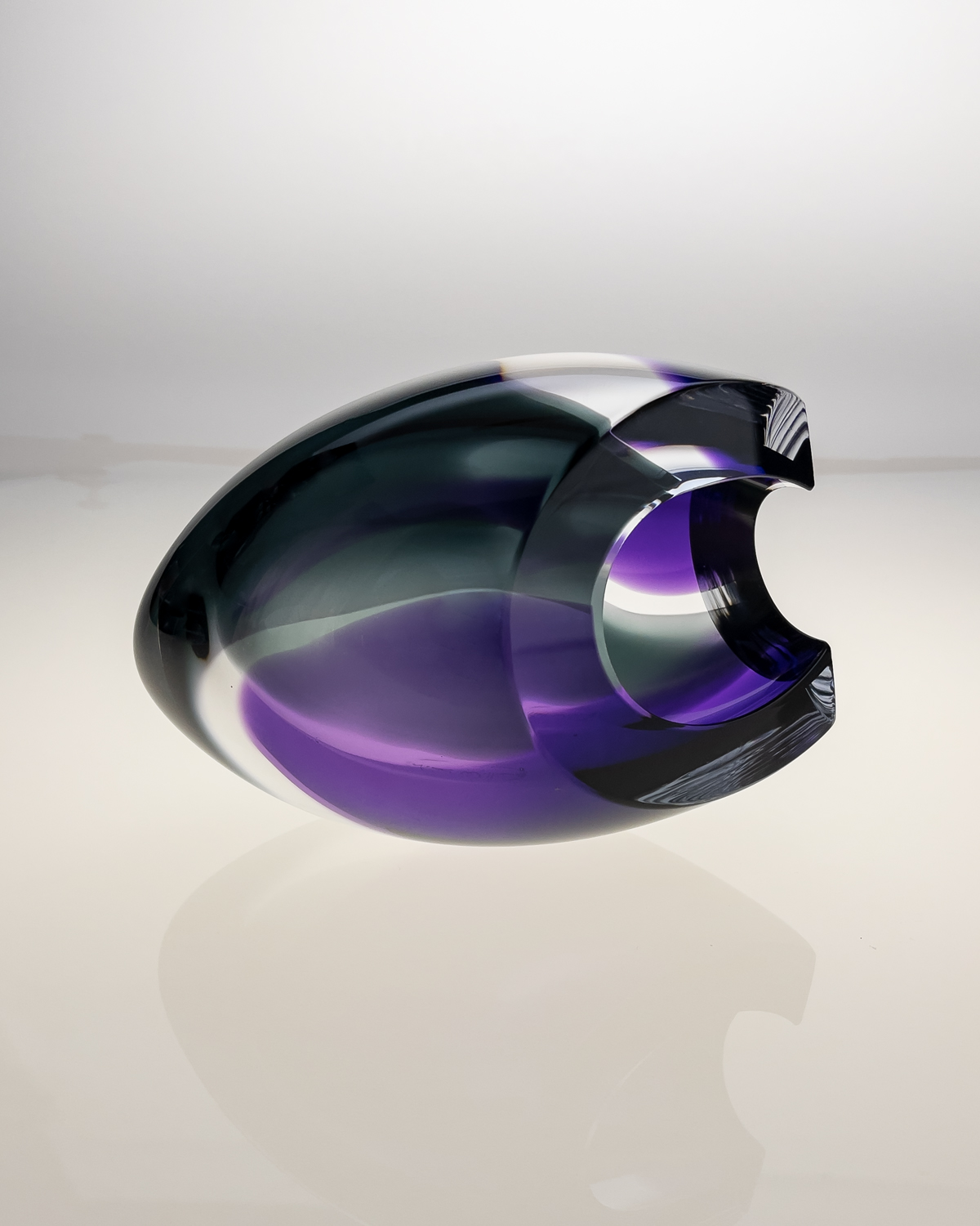 Bespoke sculpture handmade blown pod form purple grey